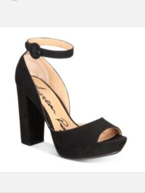 American Rag Areeta Women's Black Suede Ankle-Strap Platform Heel 8.5
